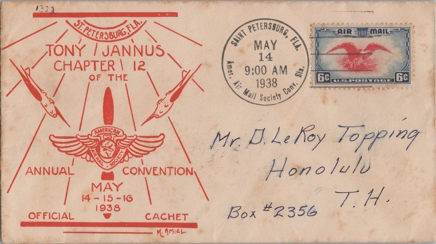 Air Mail FDC US C23-24 First AAMS Tony Jannus Chapter to Hawaii ZAYIX 062822SM29