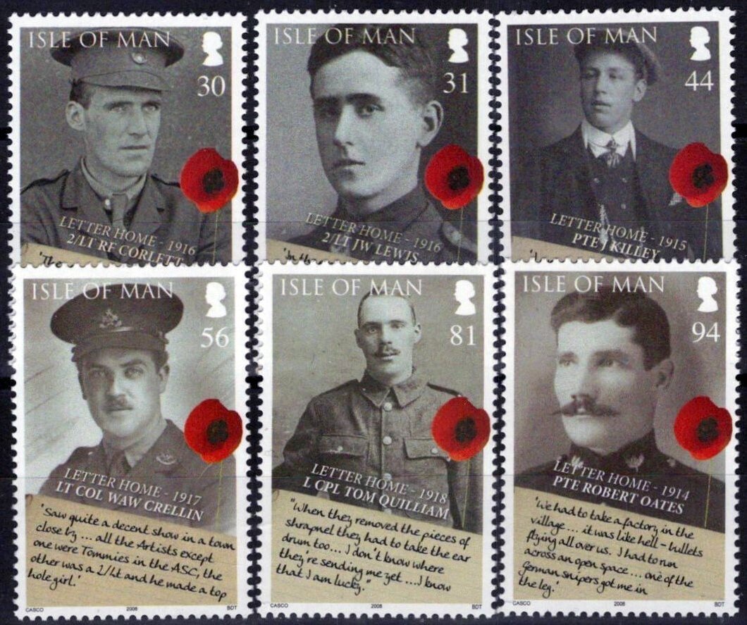 Isle of Man 1277-1282 MNH World War I Poppy Flower Letters ZAYIX 061223SM185M