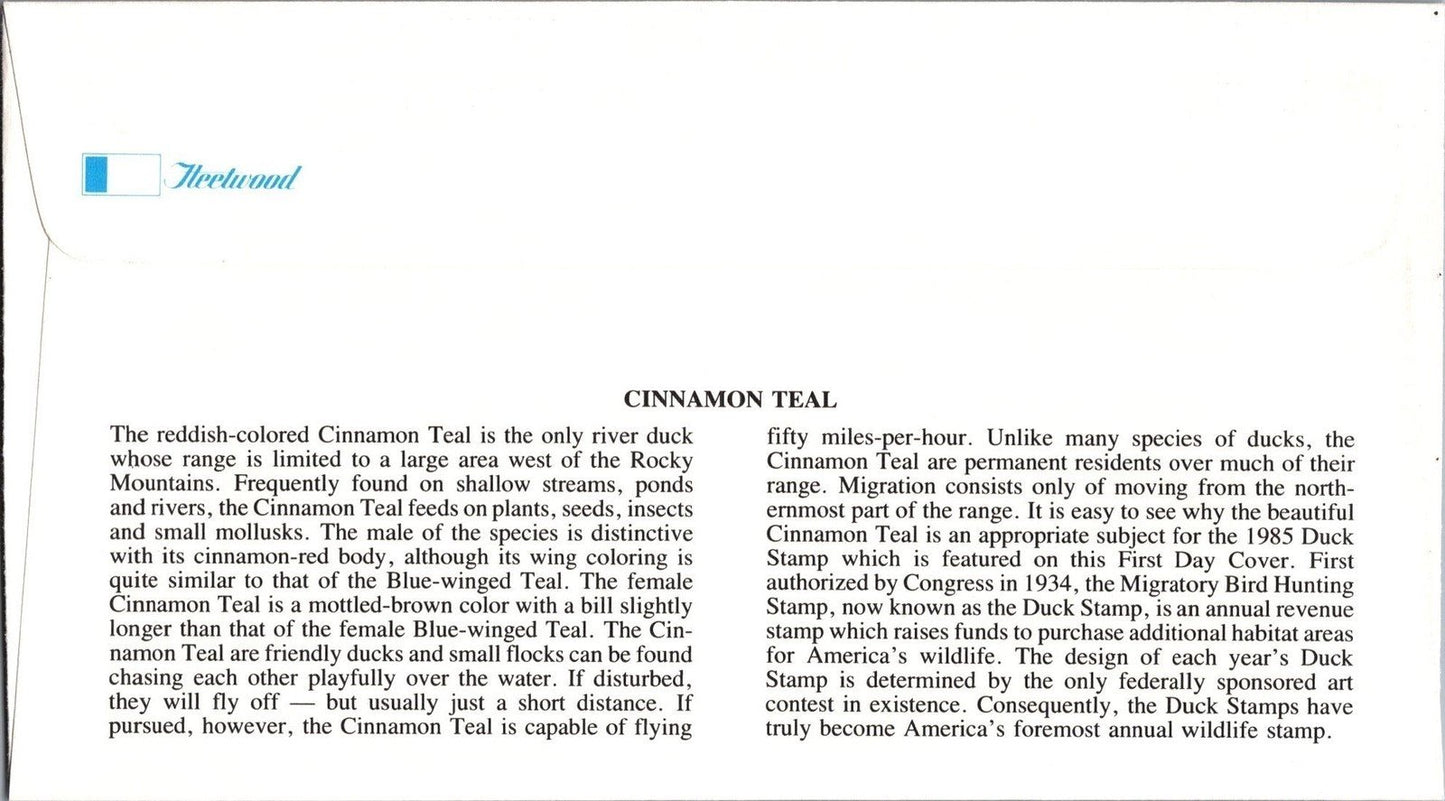 1985 US RW52 Fleetwood FDC Federal Hunting Permit Duck Stamp ZAYIX 113022SM83