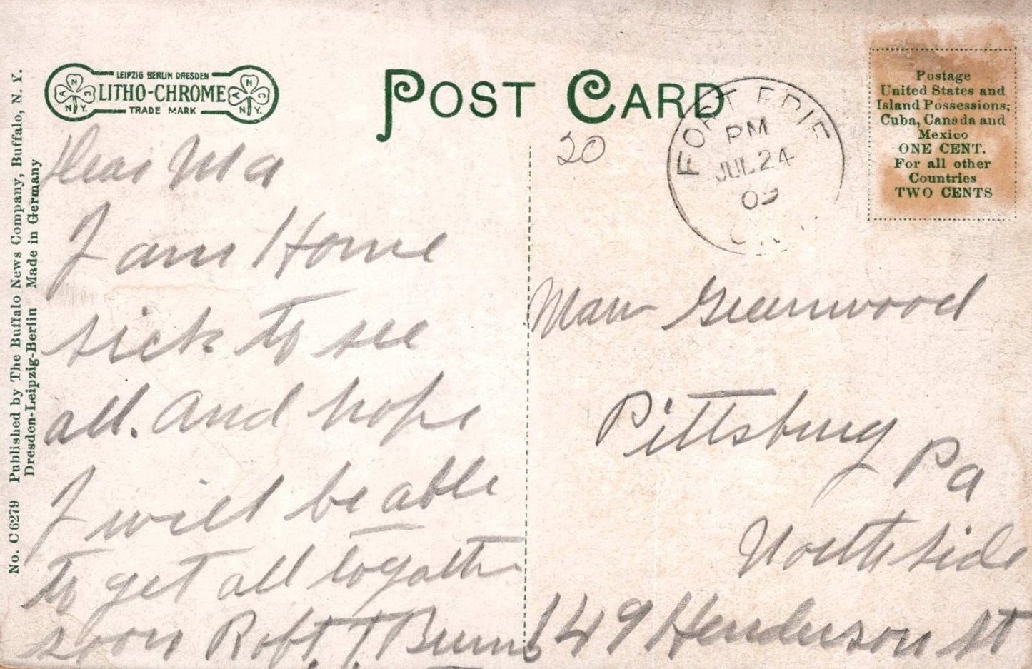 Great Lakes Ship Steamer Hope Plying Between Fort Erie & Buffalo Postcard ZAYIX
