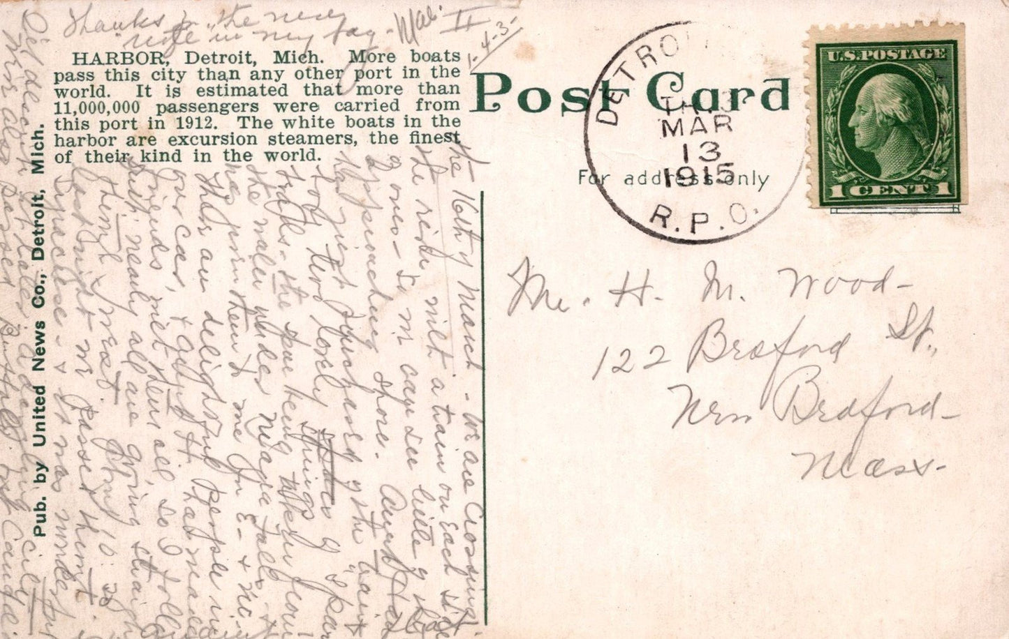 Great Lakes Ship Harbor Detroit Michigan 1912 Divided Back Postcard ZAYIX