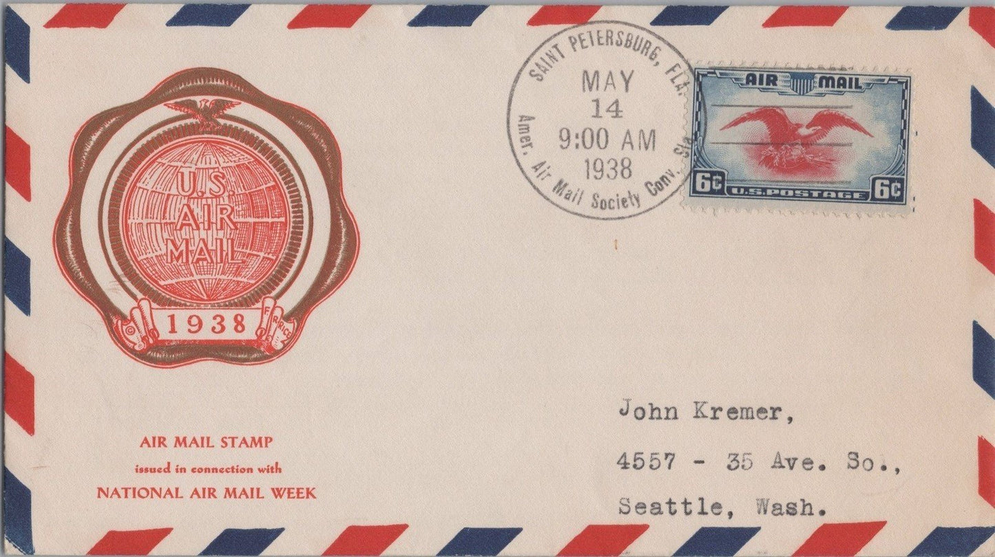 Air Mail FDC US C23-30 F.R. Rice cachet - St. Petersburg PM - ZAYIX 062822SM31