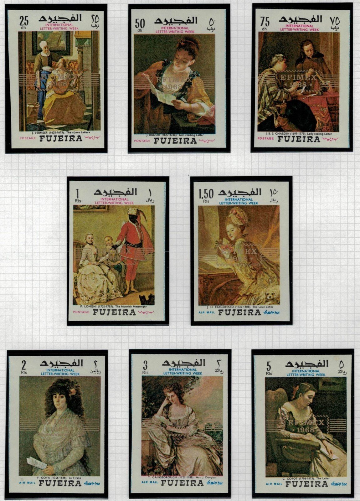 Fujeira UAE Mi 284-291B MNH Impf Art Paintings Intl Stamp Expo ZAYIX 030222S04M