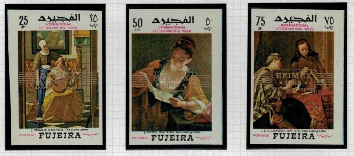 Fujeira UAE Mi 284-291B MNH Impf Art Paintings Intl Stamp Expo ZAYIX 030222S04M