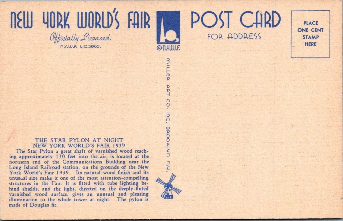 New York World's Fair 1939 123-Star Pylon DB UP Postcard ZAYIX 090222PC28