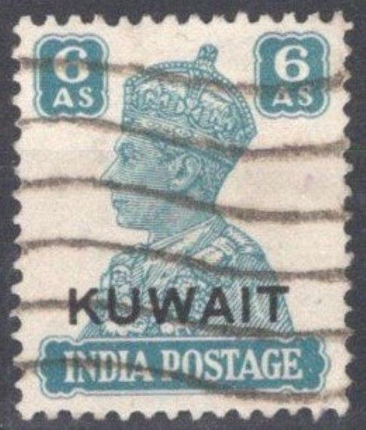 Kuwait 68 used Overprint on India 6a Peacock Blue