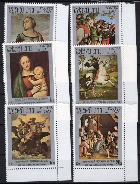 ZAYIX Laos 442-447 MNH Paintings Artist Raphael Madonna Three Kings 100123S87