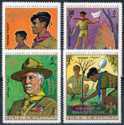 Fujeira 517-520 MNH Gold Overprint Boy Scouts Charles Dickens ZAYIX 042523S12