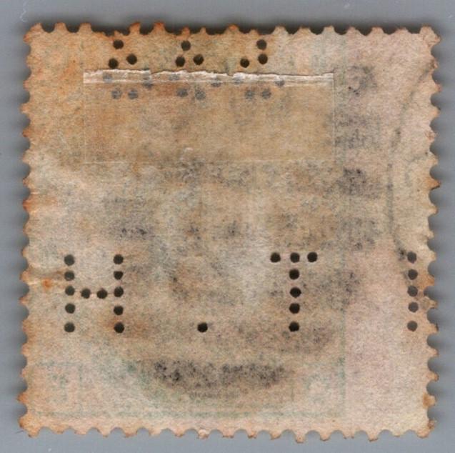Great Britain 64 used Plate 13 1sh pale green "T.H." perfin ZAYIX 103022S27