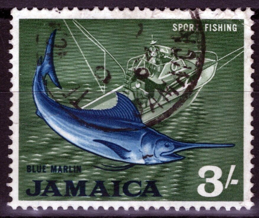 Jamaica 229a USED 3sh Marlin & Boat Sport Fishing Perf 14x14 1/2 ZAYIX 040322S85