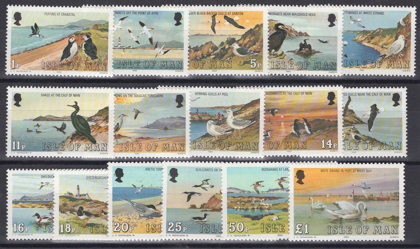 ZAYIX Great Britain - Isle of Man 224-239 MNH Marine Birds Herons Gulls