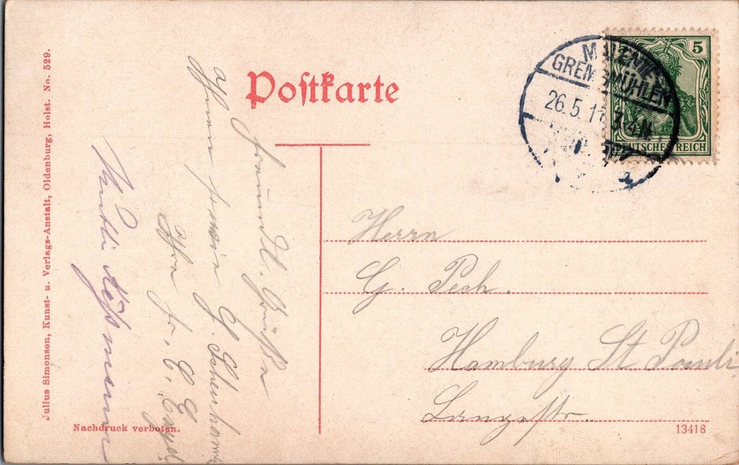 Holstein Switzerland Julius Simonsen, Kunst & Verlagsanstalt pub. No. 529.