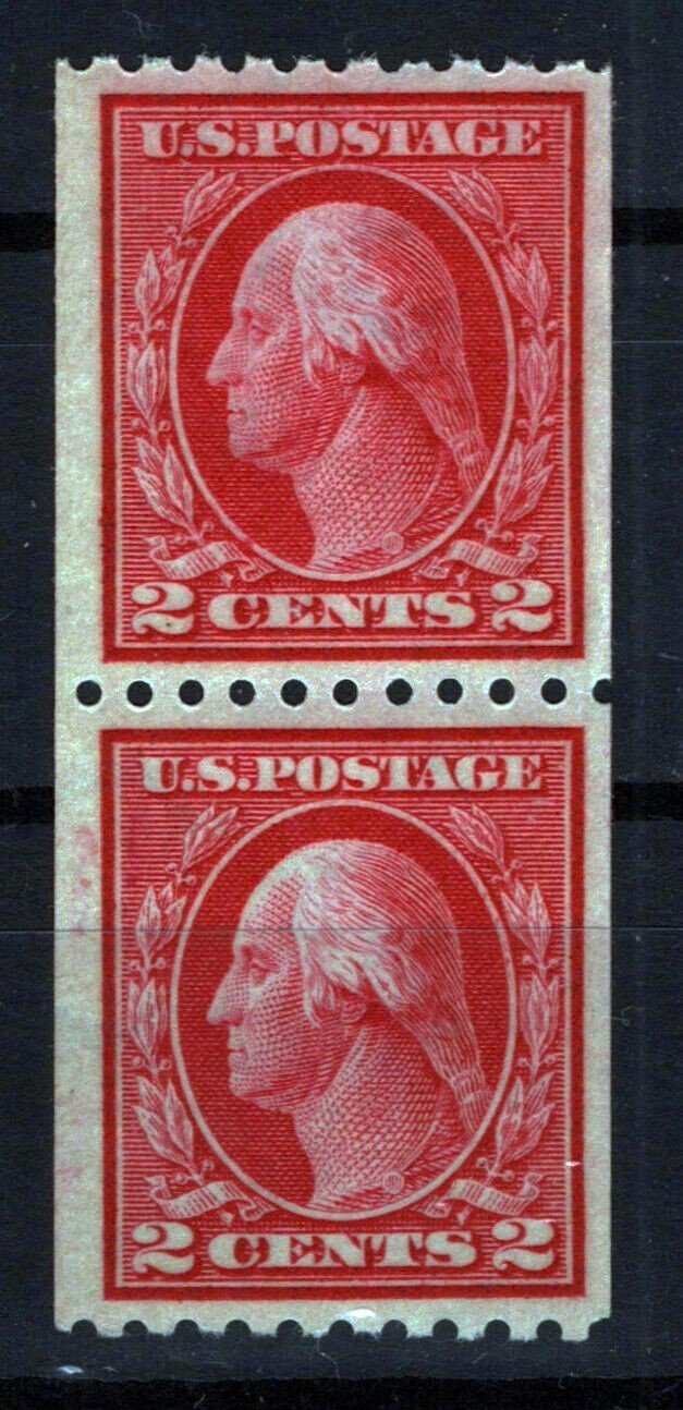 US 442 MNH F 2c Washington perf 10 horiz. Flat Plate coil pair ZAYIX 0424MAR0035