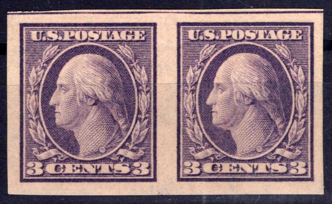 US 484 MNH* XF imperforate pair 3c violet Washington, Type II ZAYIX 0424MAR0043