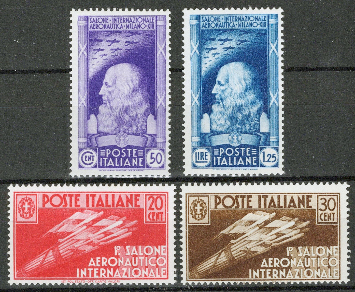 ZAYIX Italy 345-348 MNH* tone line Aeronautical salon Da Vinci CV $830 1223X0001