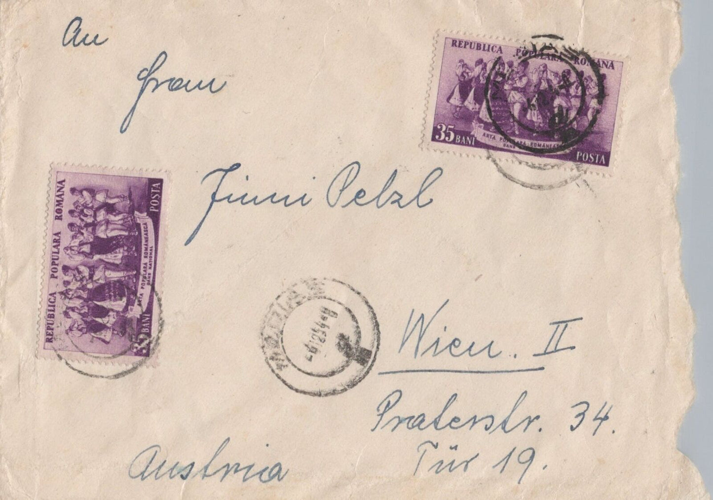 Romania Dancers on 1957 Cover to Austria ZAYIX 0224M0114