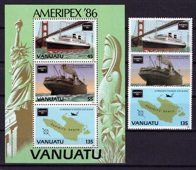 Vanuatu 419-421a MNH Ships Maps Statue of Liberty AMERIPEX '86 ZAYIX 0624M0017
