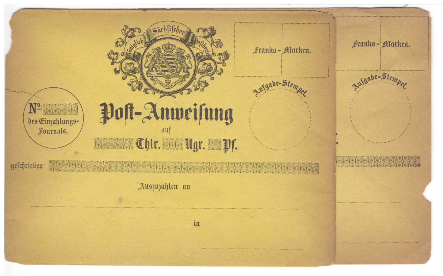 Saxony German State Postal Money Orders 2 papers - postal stationery ZAYIX