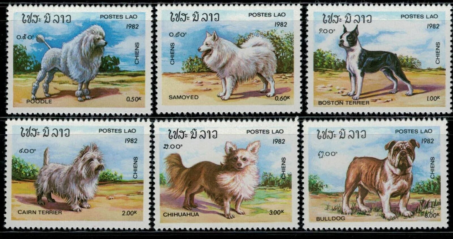 ZAYIX - Laos 405-410 MNH Dogs Animals Bulldog Chihuahua Terrier