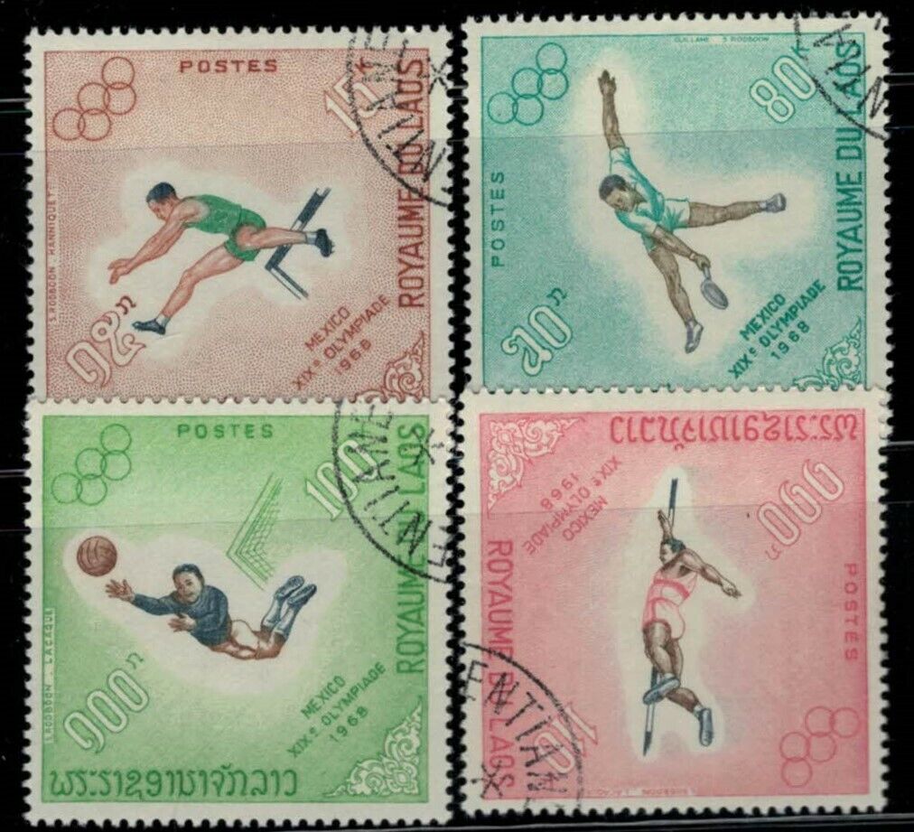 ZAYIX - Laos 178-181 CTO Olympic Games Mexico City Sports Soccer
