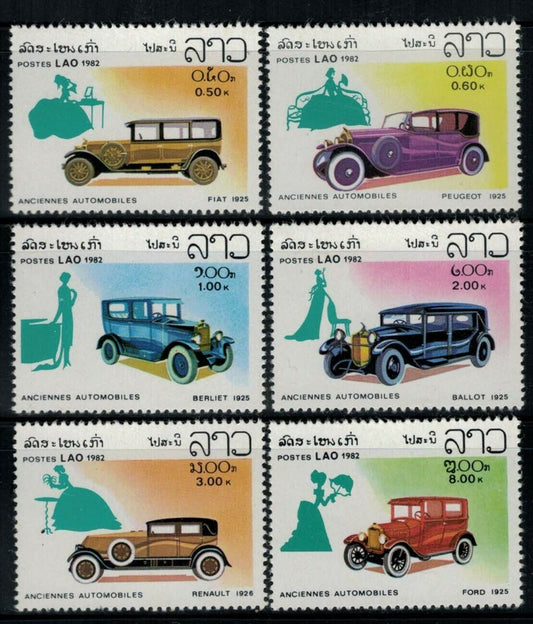 ZAYIX - Laos 413-418 MNH Issued w/o Gum Classic Automobiles Cars Transportation