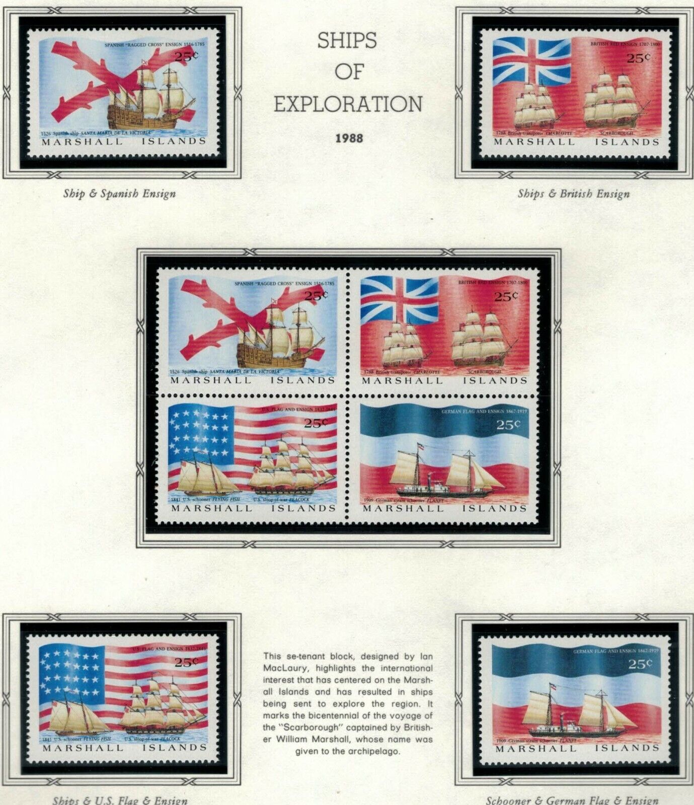 ZAYIX - 1988 Marshall Islands #191-194a - MNH - Ships of Exploration