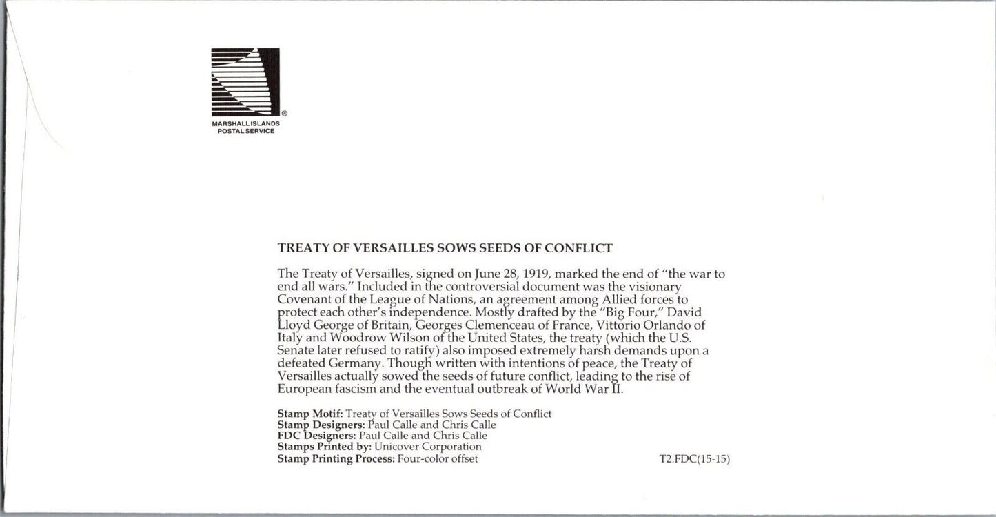ZAYIX FDC Marshall Islands - Treaty of Versailles - 20th Century WWI 070422SM67