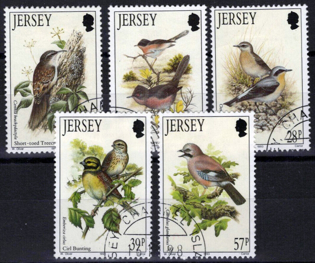 ZAYIX Great Britain - Jersey 646-650 Used Birds Jay Warbler Wheatear 033023S13