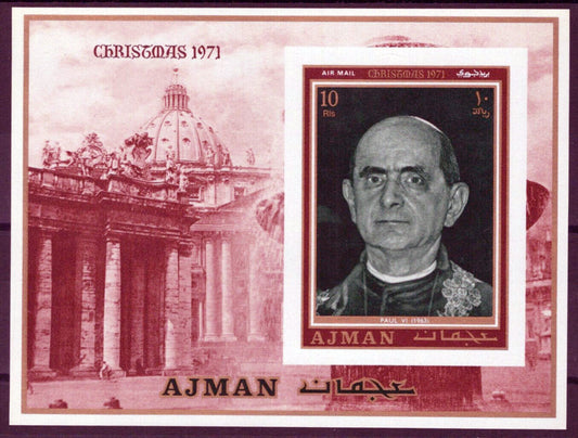 ZAYIX Ajman Block 290 B MNH Christmas Pope Paul VI Religious Figure 041623S120