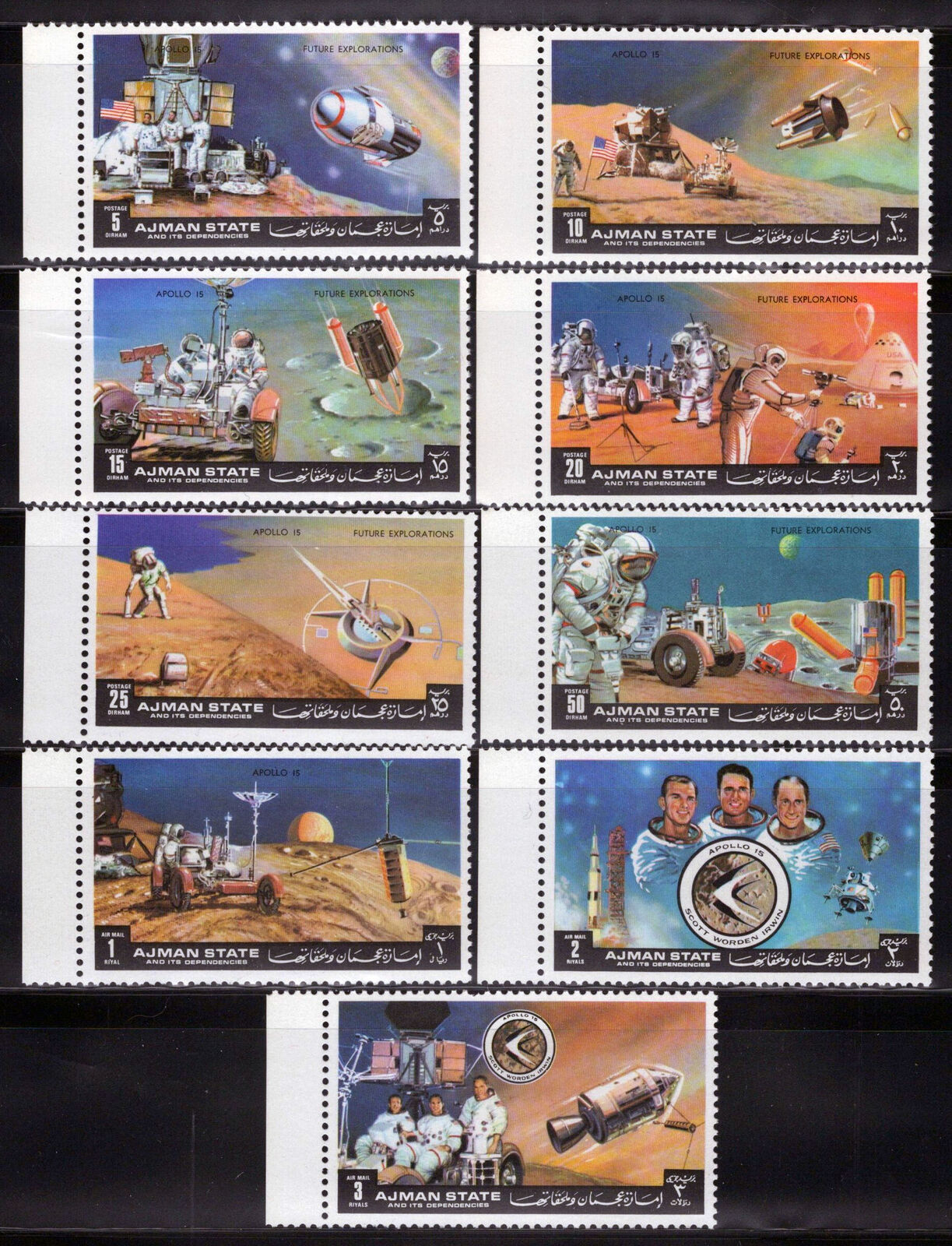 ZAYIX Ajman 1254-1262 MNH Apollo 15 Space Station Moon Base 041623S124
