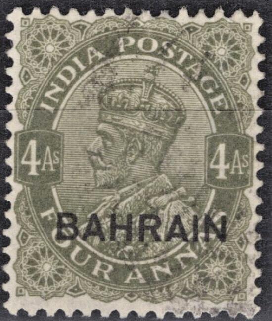 Bahrain 17 used India Postage overprint 4a olv green George VI