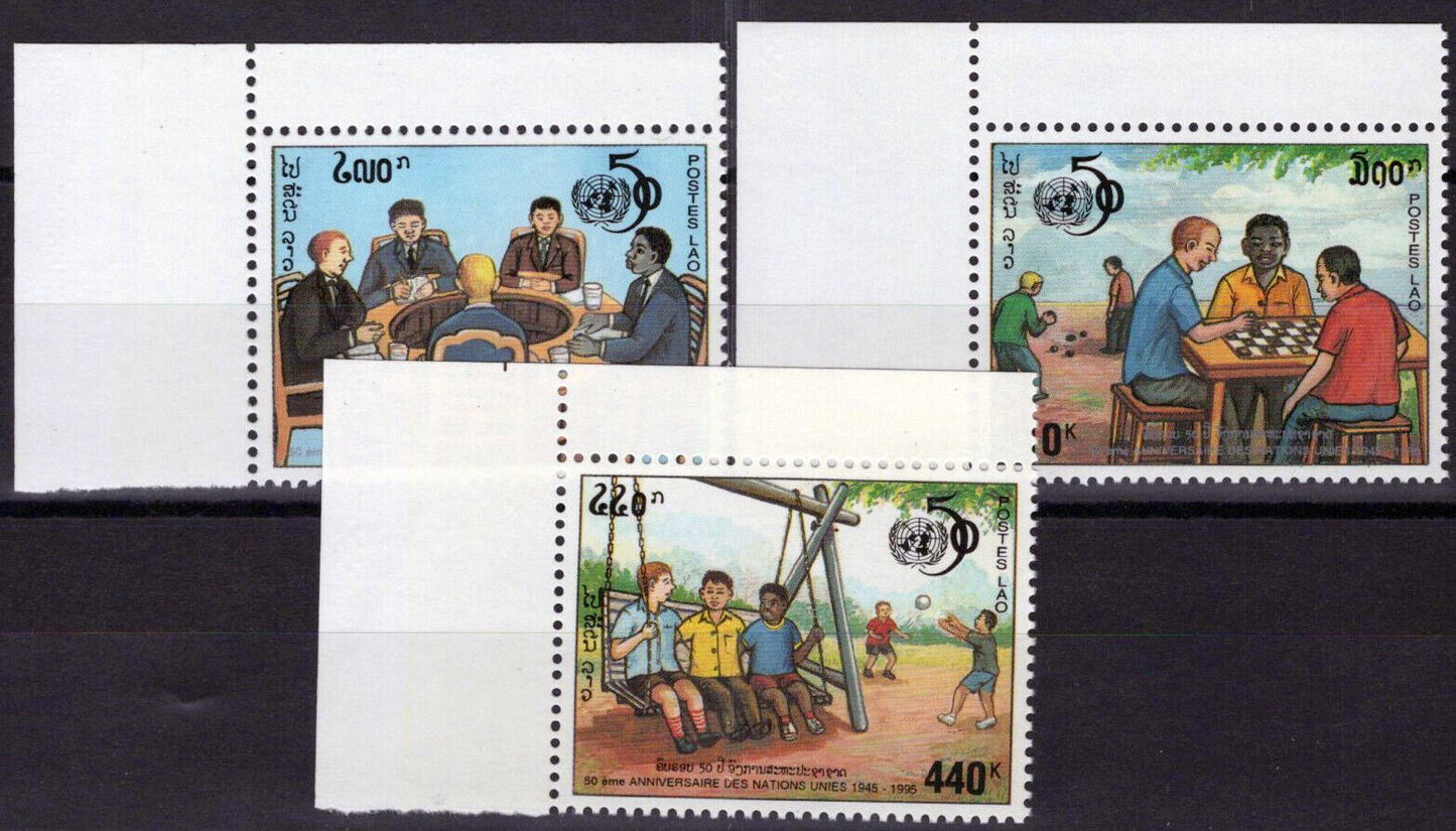 ZAYIX Laos 1281-1283 MNH UN Anniversary Games Checkers Sports 100323S25