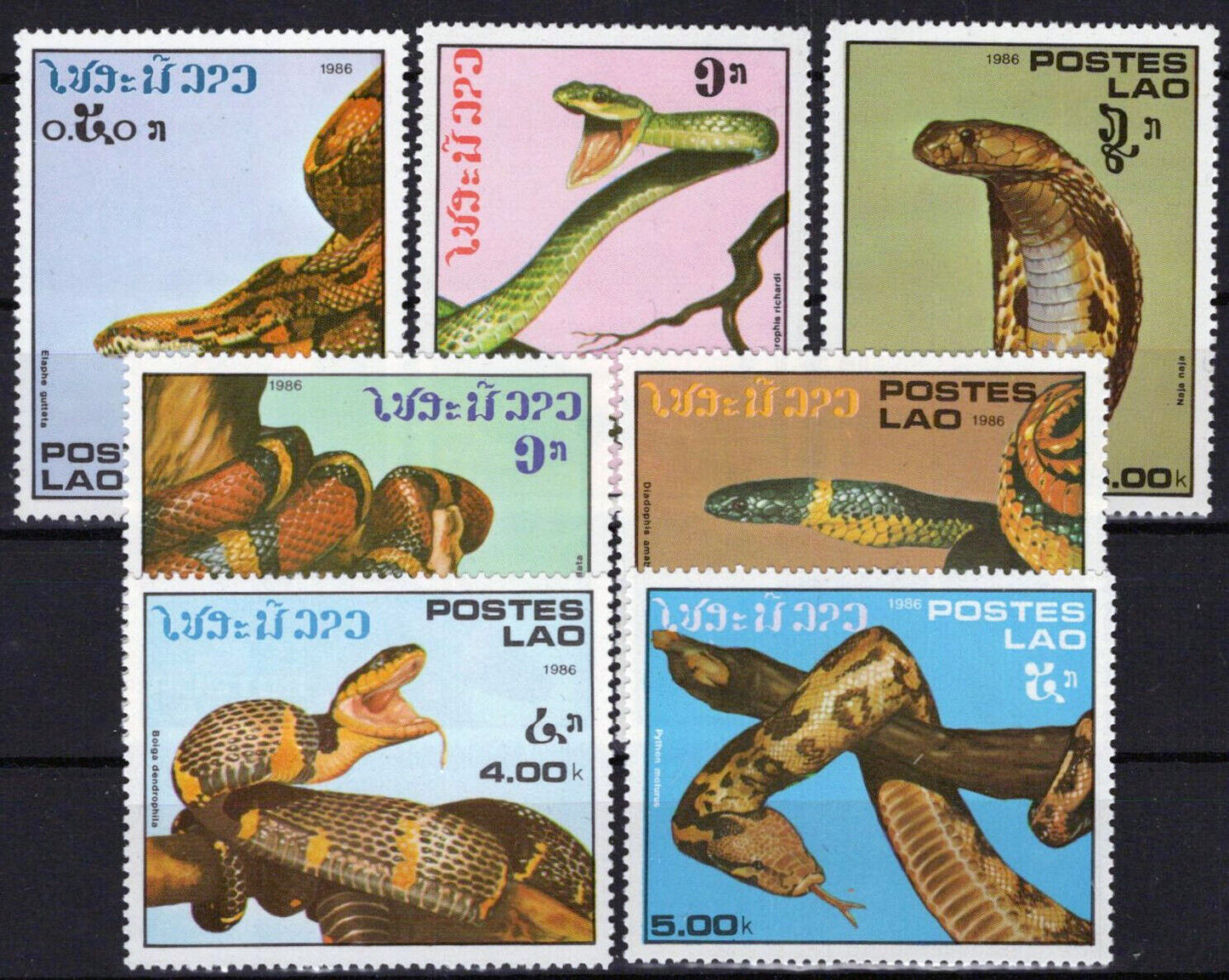 Laos 722-728 MNH Reptiles Snakes 100323S39