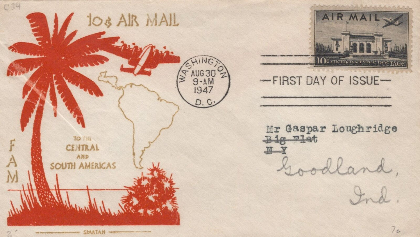 US C34-25 Spartan FDC address correction FAM airmail 003
