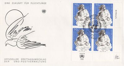 United Nations FDC Future for Refugees Geneva cachet block ZAYIX 031823SM155