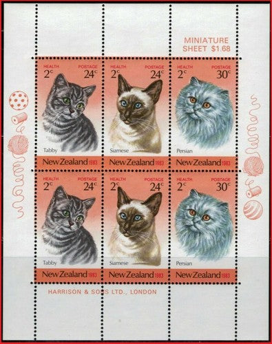 New Zealand B117a MNH House Cats Pets miniature sheet Zayix Stamps 0225M0017M