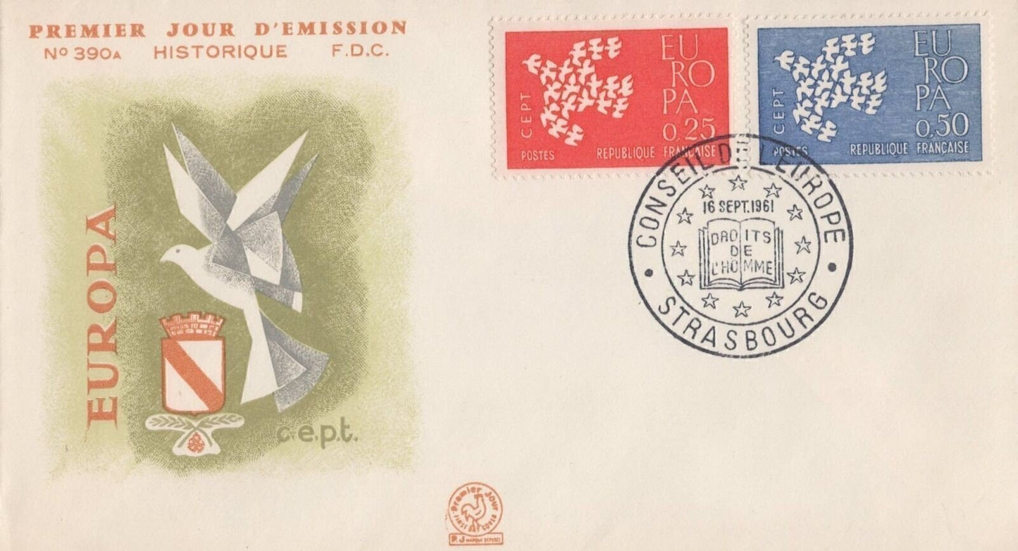 France 1005-1006 FDC N. 390A Historique Brids Europa CEPT ZAYIX 032323SM38