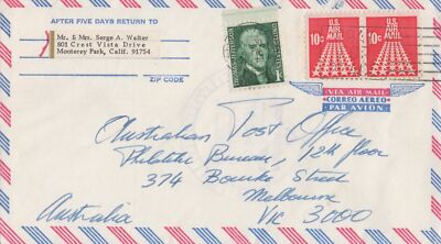 US Air Mail 21c rate Monterey Park, CA to Melbourne, Australia ZAYIX 031923SM57