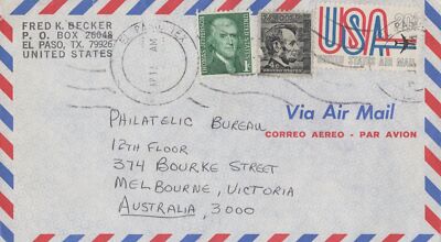 US Air Mail 20c USA & Jet El Paso, TX to Melbourne, Australia ZAYIX 031923SM59