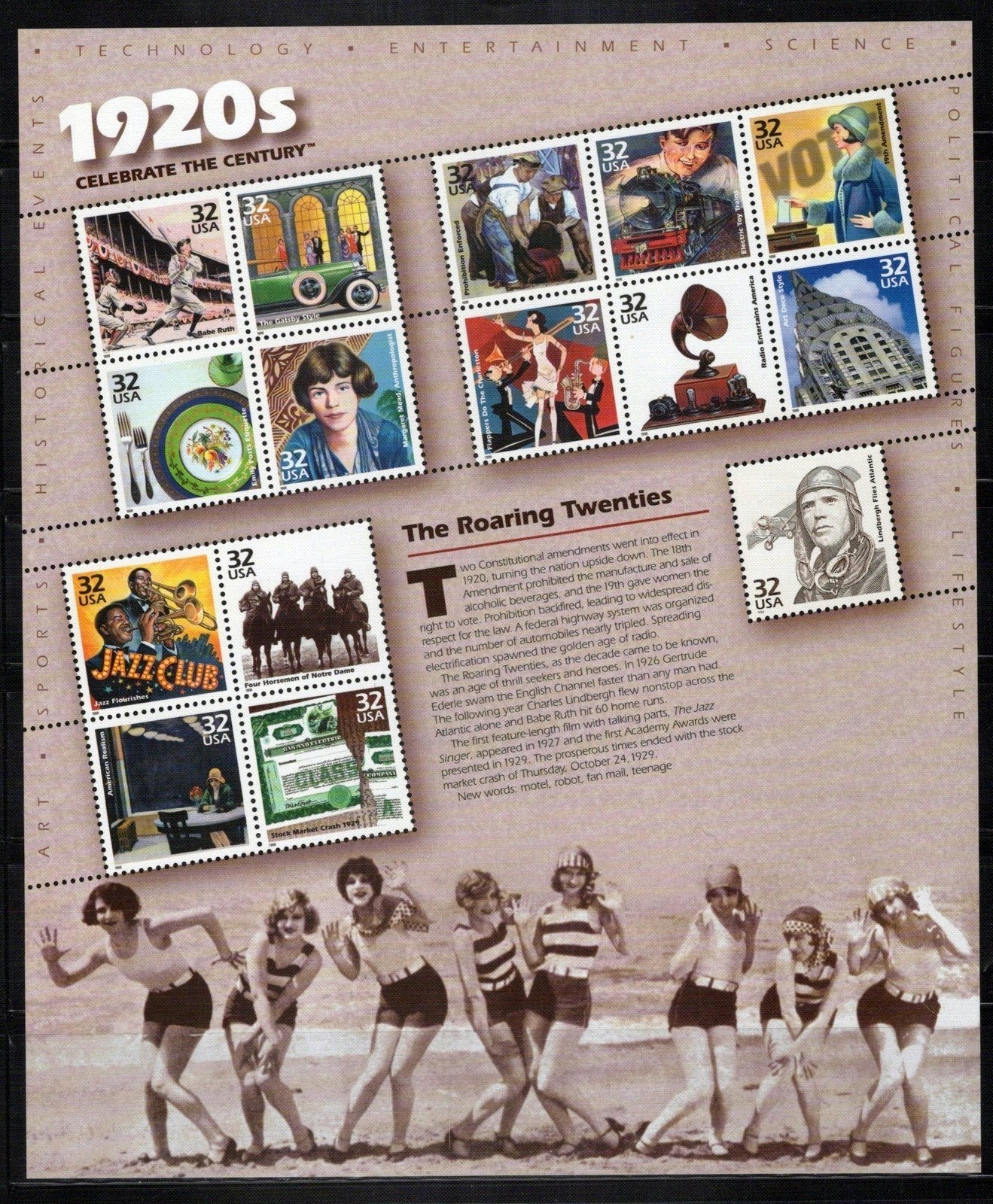 US 3182-3191 MNH Celebrate the Century Souvenir Sheets in Folio ZAYIX 0324L0134M
