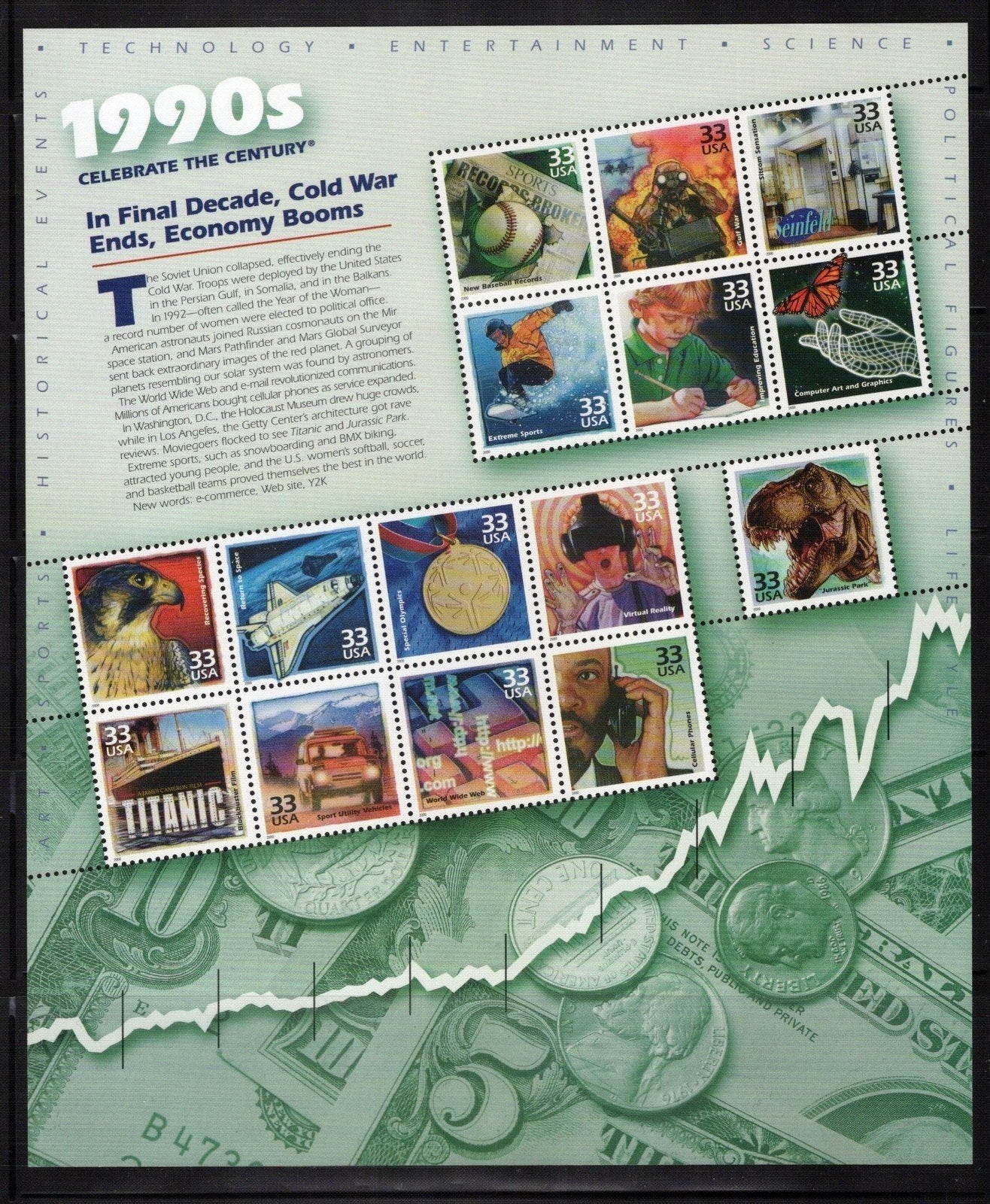 US 3182-3191 MNH Celebrate the Century Souvenir Sheets in Folio ZAYIX 0324L0134M