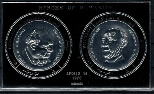 Manama Block 97 MNH Silver Foil Coin Ovpt Churchill Apollo XIV ZAYIX 080323SM36