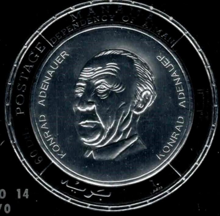 Manama Block 97 MNH Silver Foil Coin Ovpt Churchill Apollo XIV ZAYIX 080323SM36