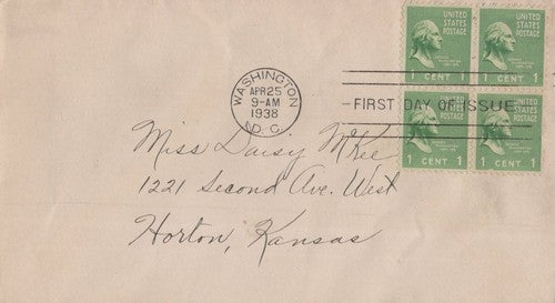 US 804 FDC Cover 1c Prexie Block of 4 Washington DC ZAYIX 0324M0027