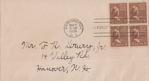 US 805 FDC Cover 1 1/2c Martha Washington Prexie Block ZAYIX 0324M0028