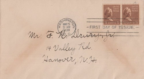 US 805 FDC Cover 1 1/2c Martha Washington Prexie Pair ZAYIX 0324M0029