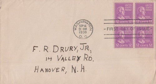 US 817 FDC Cover 12c Pres. Zachary Taylor Prexie Block ZAYIX 0324M0043