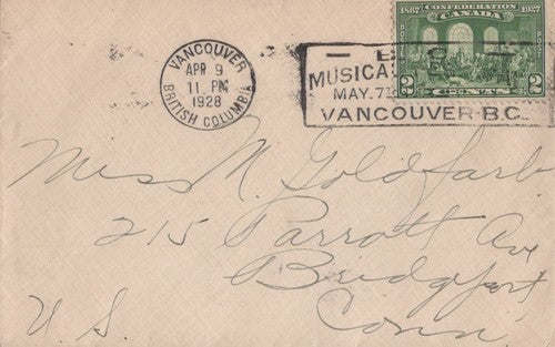 Canada 142 Cover Musical Vancouver BC Slogan Cancel ZAYIX 0324M0158