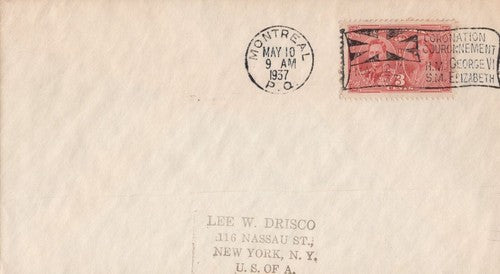 Canada 237 Cover Montreal Coronation Couronnement Slogan Cancel ZAYIX 0324M0162
