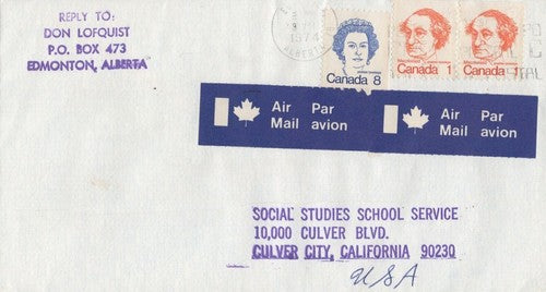 Canada Cover 1974 Air Mail Edmonton to Culver City California ZAYIX 0324M0163